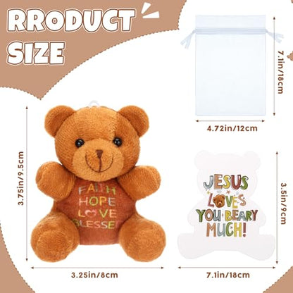 HyDren 12 Pcs Jesus Loves You Beary Much Stuffed Bears Animal Bulk Easter Gifts 4'' Religious Plush Bears Doll Small Stuffed Toy for Kids Sunday School Christian Baptism Party Favors Box Stuffers