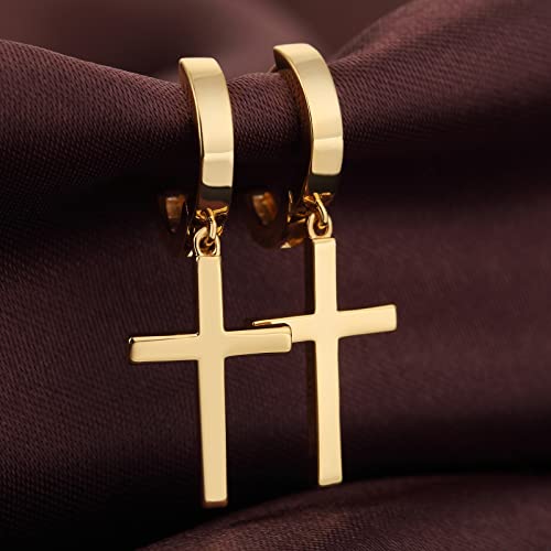 Jianhanzb S925 Sterling Silver Cross Earrings for Women Men - color: A: yellow