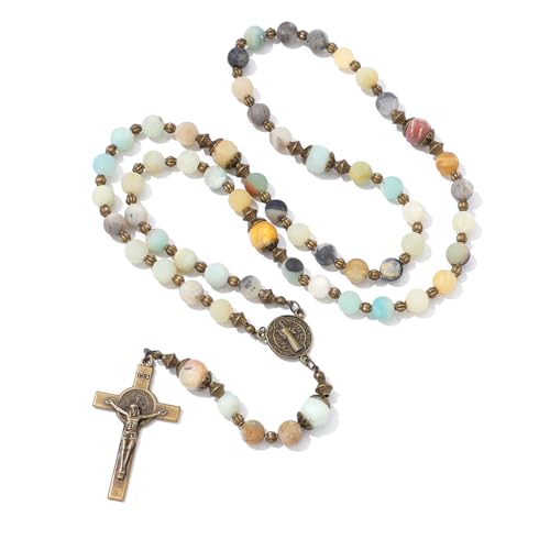 KOMI Catholic Gemstone Rosary Beads for Women - Holy Prayer Beads Necklace With Crucifix Cross