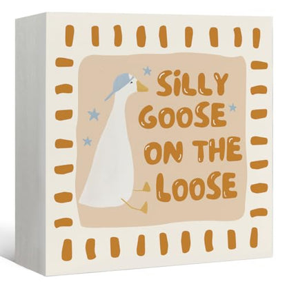 Goose Nursery Decor Silly Gooses On the Loose Wood Block Sign - color: Silly Gooses On the Loose-5x5