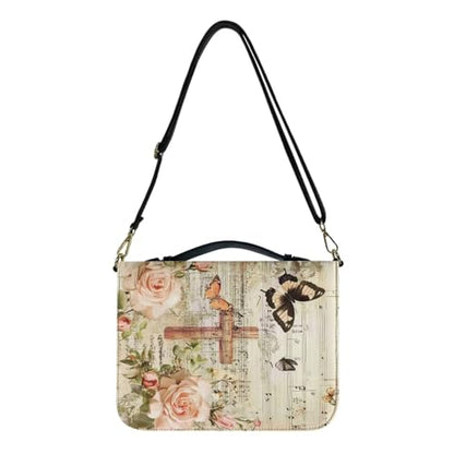Book Covers Bible Covers for Women Men Large Size Bible Bag Tote - color: A Cross Butterfly Rose, size: XX-Large