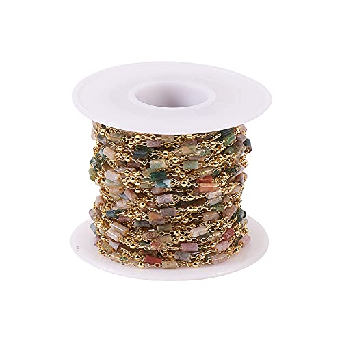 LiQunSweet 32.8 Ft(10 Meters) Vintage Natural Agate Crystal Stone Handmade Tube Shape Beaded Chain for Eyeglass Chain Decoration Jewelry Making Craftings - color: Agate Colorful