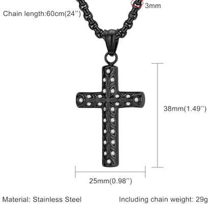 Men's Cross Necklace, Vine Design Iced‑Out Cubic Zirconia - color: black