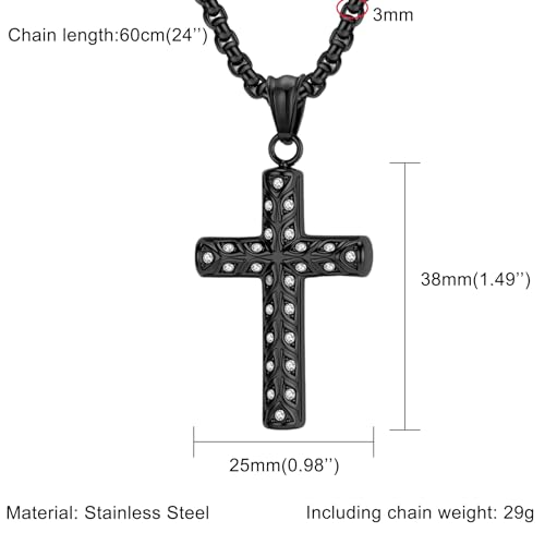 Men's Cross Necklace, Vine Design Iced‑Out Cubic Zirconia - color: black