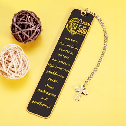Christian Bookmark Man of God, Inspirational Lion Bible Verse Bookmark with Cross Pendant - style: but you man of god