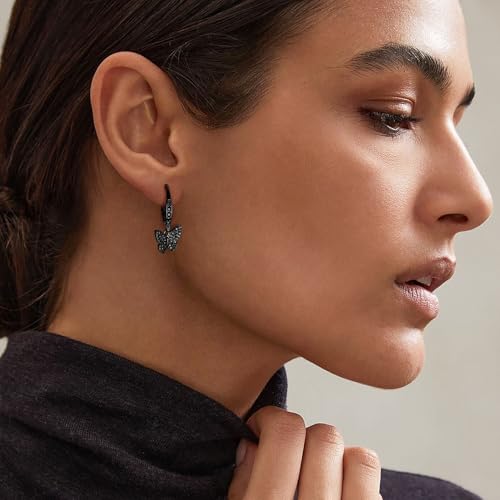14K Gold Earring Cross Waterdrop Butterfly Heart Knot Earrings for Women Gold Silver Cross Leverback Drop Gold Silver Teardrop Hoop Dangle Earring White Gold Dangle Drop Earring - color: Black-CZ Butterfly Leverback Earring