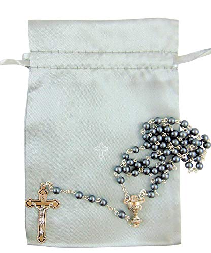 Westmon Works First Holy Communion Rosary Beads with Metal Crucifix & Center for Him Deluxe Set with Gift Bag