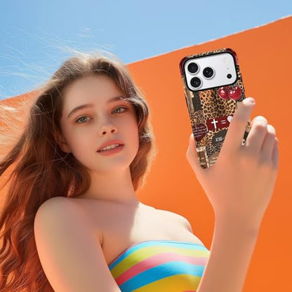 for iPhone 18 Pro 6.3'' Brown Cheetah Christian Phone Case - color: Red Cherry Leopard Collage, size: iPhone 18 Pro