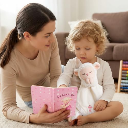 Baptism Gifts for Girl, Loveys for Babies Lamb Security Blanket - color: BABY PINK LAMB