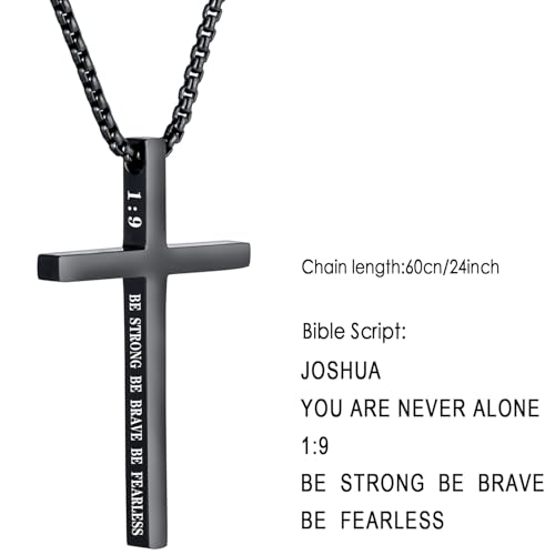 Cross Necklace for Men Christmas Gift Cross Pendant Strength Bible Verse Stainless Steel Necklaces - style: BE STRONG BE BRAVE BE FEARLESS YOU ARE NEVER ALONE
