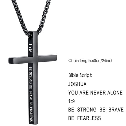 Cross Necklace for Men Christmas Gift Cross Pendant Strength Bible Verse Stainless Steel Necklaces - style: BE STRONG BE BRAVE BE FEARLESS YOU ARE NEVER ALONE