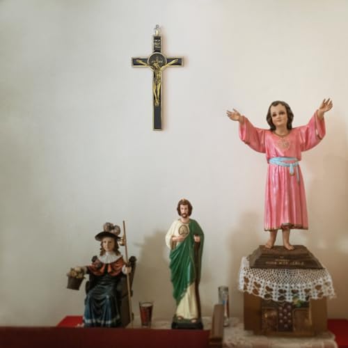 KOMI 7.5" Metal Crucifix Wall Cross with Black Enamel Catholic Jesus Cross - color: Black-Gold
