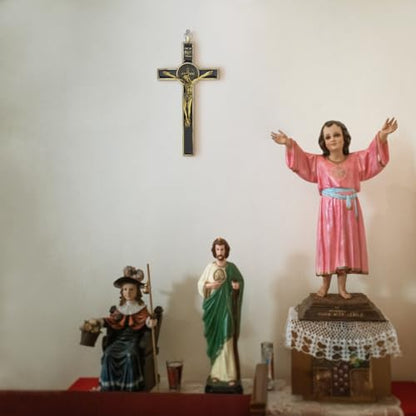 KOMI 7.5" Metal Crucifix Wall Cross with Black Enamel Catholic Jesus Cross - color: Black-Gold