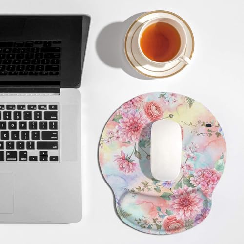 Britimes Ergonomic Mouse Pad with Wrist Support, Floral Pink - color: Watercolor Floral