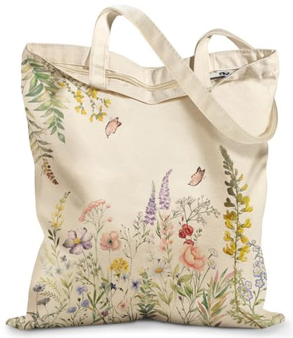 Miss Adola Canvas Tote Bag with Zipper for Women - color: Fresh Flowers