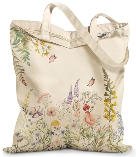 Miss Adola Canvas Tote Bag with Zipper for Women - color: Fresh Flowers