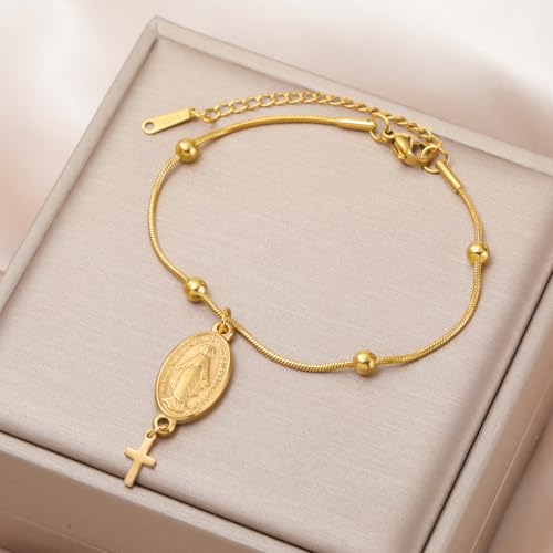 VASSAGO Virgin Mary Bracelet for Women Men Double-Sided Virgen de Guadalupe Rosary Bracelet Medal Handmade Braided Rope Catholic Christian Religious Jewelry Gift - color: Gold 13