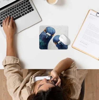 Whimsical Blue Pigeon Mouse Pad for Desk, Pigeon Lover Gifts, Quirky Mid Century Blue Bird Mousepads with Anti-Slip Rubber Base for Computer Laptop Home Office Desk Accessories, 9.5x7.9 Inch - color: Square mouse pad-dove