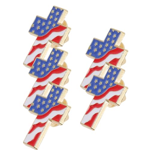 Veemoon 5pcs American Flag Cross Lapel Pins,cross Lapel Pin for Independence Day Celebrations Events