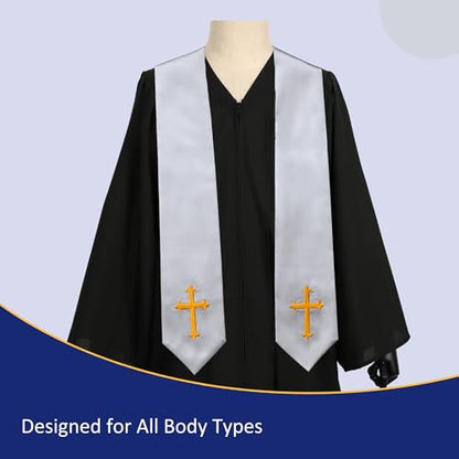 Clergy Stole & Choir Stole with Embroidered 60/72" - color: Gray, size: 60 inch