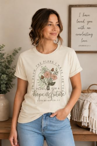Christian Shirts for Women, Bible Verse Scripture, Jesus Faith Graphic Tee - color: Jeremiah 29:11 - Cream, size: X-Large