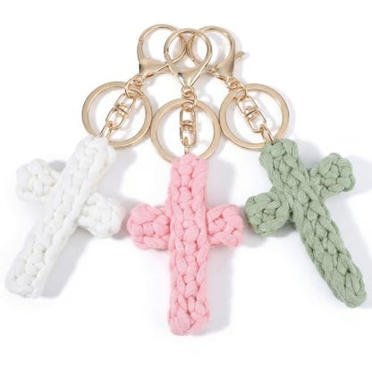 3 Pack Cross Keychains, Christian White Pink Green Colors Cross Key Chain