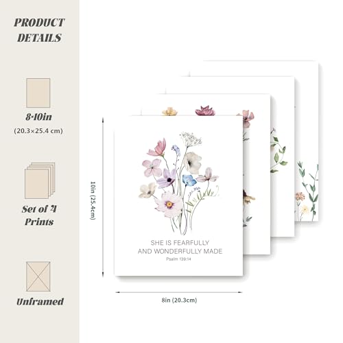 LARTSFRO Bible Wildflower christian Wall Art Decor, Flower Scripture Art Wall Decor, Christian Gifts, Floral Bible Verse Posters， Posters for Room Aesthetic, 10x8 Inch Set of 4 Unframed - color: wildflower