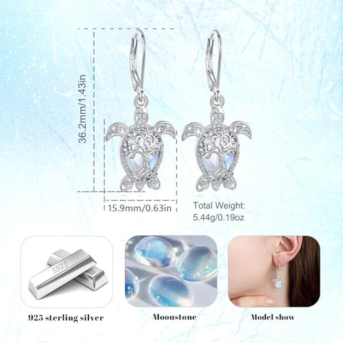 Vito Moonstone Turquoise Drop Earrings for Women, 925 Sterling Silver Hooks - style: Turtle-Moonstone