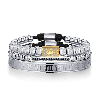 WFYOU Stainless Steel Bracelets for Men Gold Cuff Bracelet Birthday Gifts - color: Gold Silver 2