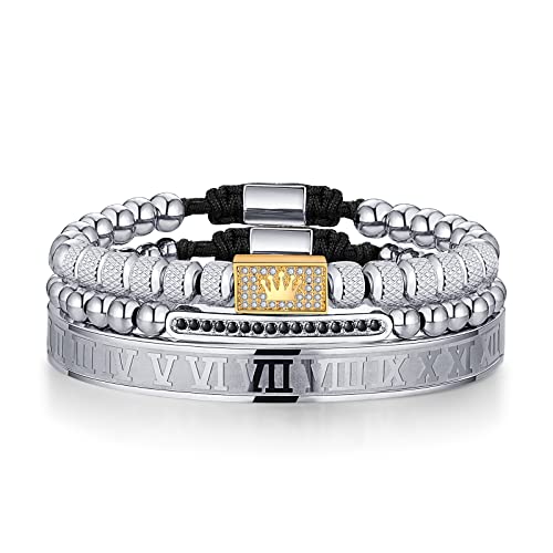 WFYOU Stainless Steel Bracelets for Men Gold Cuff Bracelet Birthday Gifts - color: Gold Silver 2