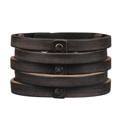 GelConnie Punk Leather Cuff Bracelet Adjustable Straps Wrap Bracelets Arm Armor Cuff Gothic Leather Wristbands for Men, Women - color: MLPB097-Brown