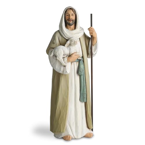 Good Shepherd Statue Jesus Holding Lamb 9.5inch Religious Modern Home Decor Figurine Indoor Tabletop Religious Gift - size: 9.5inch