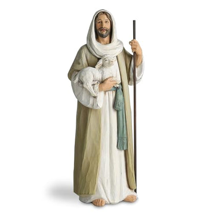 Good Shepherd Statue Jesus Holding Lamb 9.5inch Religious Modern Home Decor Figurine Indoor Tabletop Religious Gift - size: 9.5inch