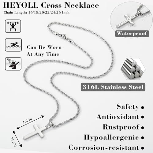Cross Necklace for Boys Mens Stainless Steel Twisted Rope Chain Cross Pendant Rustproof Necklace for Teen Boy Mens Christian First Communion Confirmation Gifts for Boys - color: Silver
