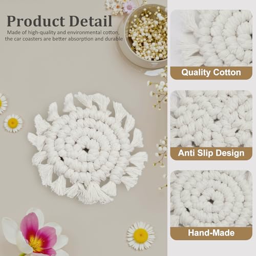 Car Cup Holder Coaster 2 Pack, Cotton Car Coaster for Cup Holders Insert, Macrame Boho Cup Holder Car Coasters Accessories Interior for Women (Beige) - color: Beige