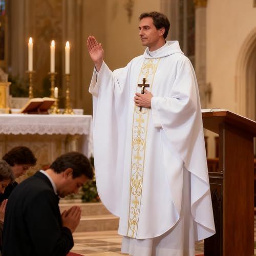 Clergy Vestments Chasuble Cross Robe Priest Cloak Church Mass - color: White
