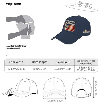 US 250 Years Freedoms 1776-2026 250th Birthday Embroidered Hats Garde Cap for Him - color: 250th Anniversary Us 250 Year American Patrioticmarine Blue13