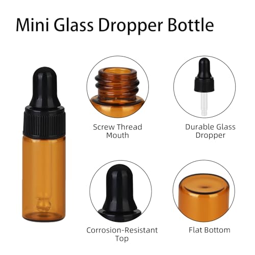 36-Piece Mini Dropper Bottle Set 5ml Small-Capacity Essential Oil Amber Dropper Empty Bottles Suitable for Cuticle Care Oils, Cosmetic Perfumes, and Liquid Travel Sample Containers - color: Amber, size: 5ML