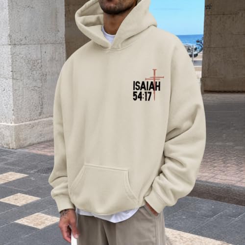 Tuislay Christian Jesus Hoodies for Men Faith Religious God Sweatshirts Cross Graphic Sweaters Vintage Bible Verse Pullover - color: Apricot, size: Large