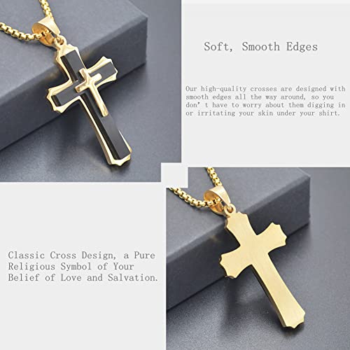OLEVS Men's Cross Pendant Necklace Large Stainless Steel Cross Pendant Necklace for Men Women - color: gold-black