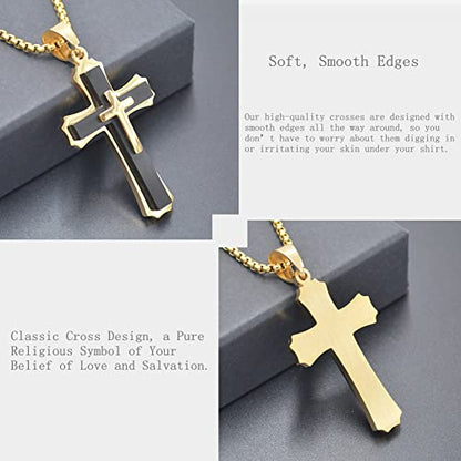 OLEVS Men's Cross Pendant Necklace Large Stainless Steel Cross Pendant Necklace for Men Women - color: gold-black