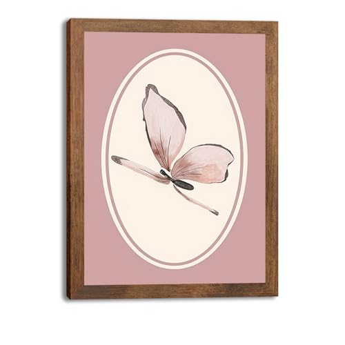 SEHSUVC Pink Butterfly Canvas Prints Wall Art, Minimalist Vintage Insect Wall Decor Wood Framed, Cute Coquette Preppy Girls Aesthetic Room Decor Gifts for Bedroom Living Room Home Decor 8x10inch - color: Pink Butterfly-6