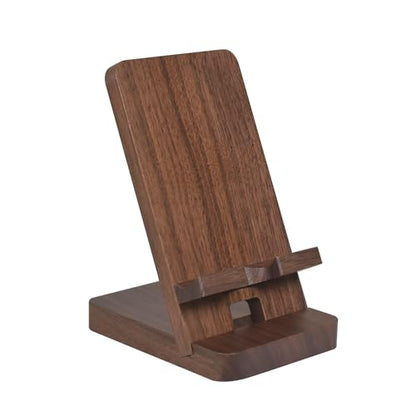 Wood Phone Stand with Mirror, Desktop Wooden Phone Holder, Portable Office Phone Stand for Desk, Wood ipad Stand， Compatible with iPhone & All Cell Phones (Walnut) - color: Walnut