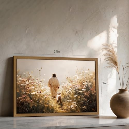 Snlihc Wood Framed Good Shepherd Jesus Lamb Hallway Wall Art 16x24 in - color: Lamb(Wood), size: 24"L x 16"W
