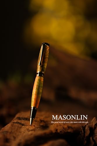 Hand Crafted Masonlin Series Ballpoint Luxury Pen, Yellow Green Maple Burl Wood With Golden Titanium Fine Writing Instrument, Elegant Writing Pen With Gift Box - color: Green
