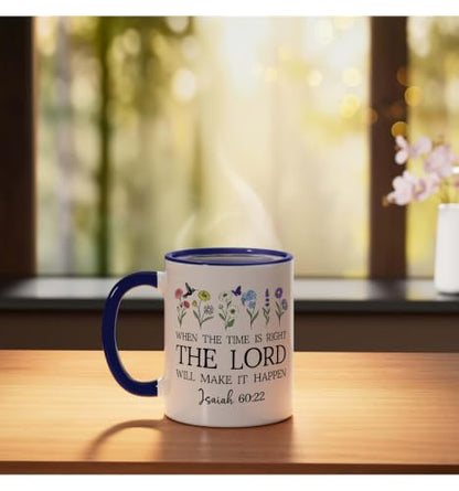 When the Time Right The Lord Will Make Happen Isaiah 60:22 Ceramic Mug, Dark Blue/White, 11oz - color: Dark Blue/White, size: 11 Ounces