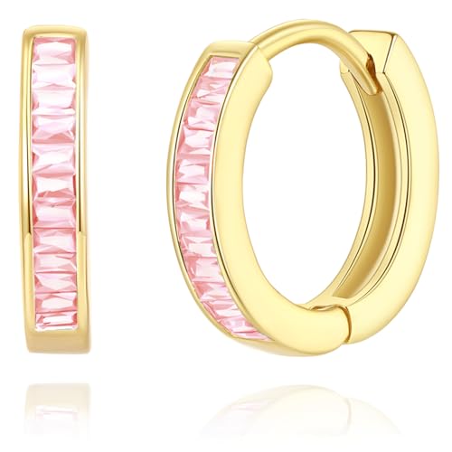 14K Gold Huggie Earrings for Women Silver Huggie Hoop Earrings Cubic Zirconia Huggie Earrings Stud Earrings Lightweight Dainty Hypoallergenic Earrings Jewelry Gifts - color: Gold Pink CZ Huggies