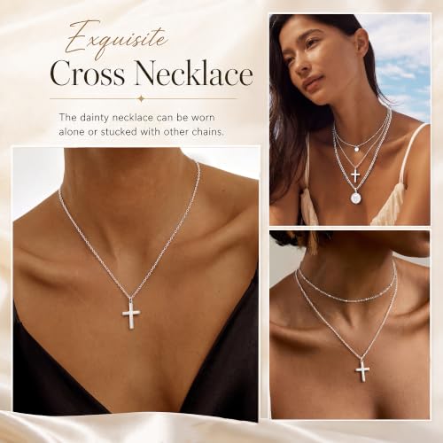 Moodear Cross Necklace for Women, Dainty Faith Pendant, Christian Jewelry - color: Sterling Silver
