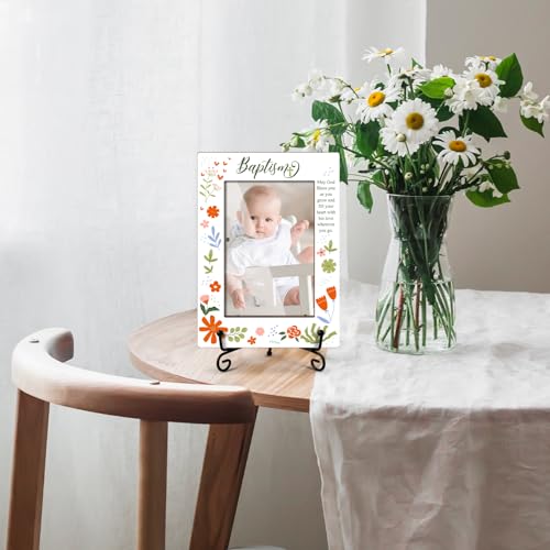 Baby Blessings Baptism Wooden Photo Frame Christian Gifts Baptism Presents for Baby from Godparents, Wooden Photo Frame with Iron Stand for Tabletop or Desktop Display (4x6" Vertical Photo) - 41