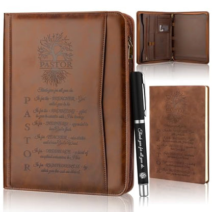 Fuyoooo 3 Pcs Pastor Gift Leather Bible Verse Portfolio Set with Pen - style: Pastor